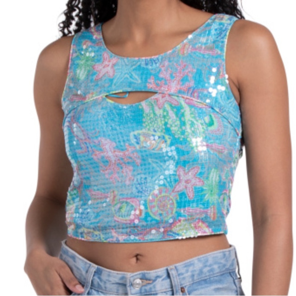 Ciebon Sequin Sea Life Crop Top